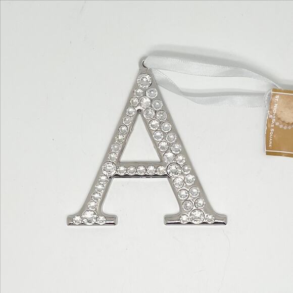 NWT  "A"  Initial Silver Tone Rhinestone Covered Hanging Ornament - Picture 1 of 5